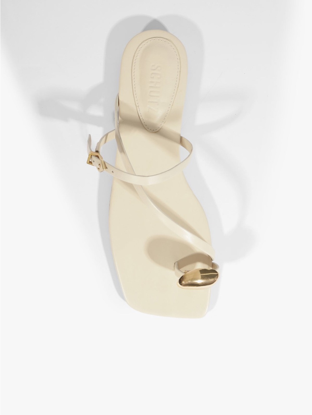 SCHUTZ Cream Toe-Ring Sandal with Gold Heart Accent 8